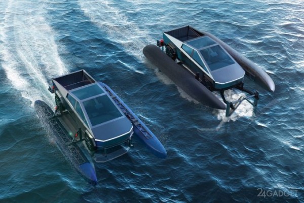 Электропикап Cybertruck от Tesla сможет плавать со скоростью до 65 км/ч при помощи комплекта Cybercat (5 фото + видео)
