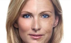 Антивозрастная косметика, лицо женщины, результат от применения косметики на одной стороне лица. Picture.